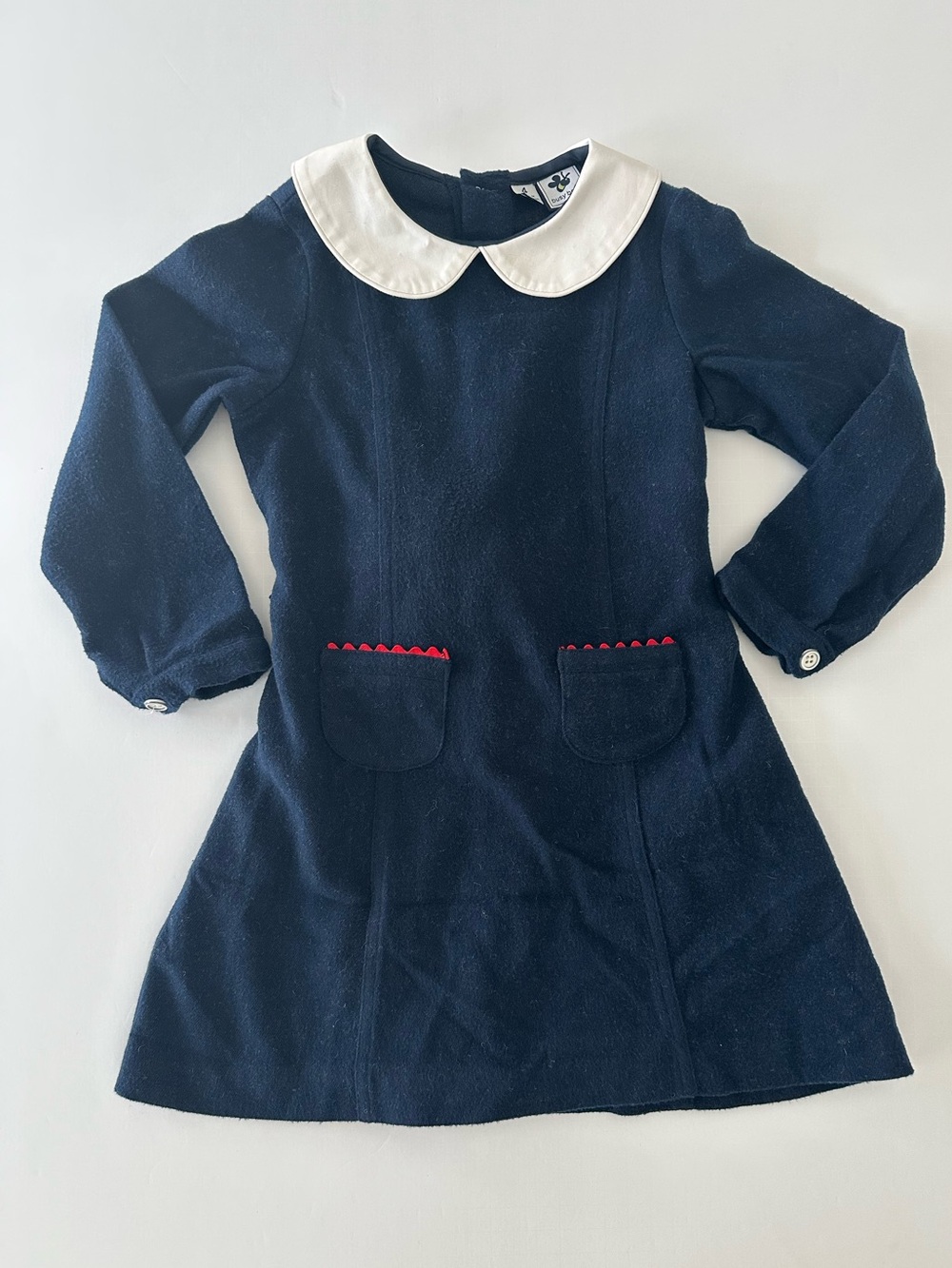 Busy Bees Girls Long Sleeve Navy Dress With Peter Pan Collar Size 4